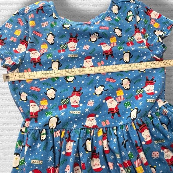 Dot & Zazz XS 4/5 Girls Christmas Dress Santa Penguin Holiday Blue Pockets - Picture 4 of 6